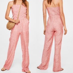 MANGO Striped Ruffle Front Jumpsuit